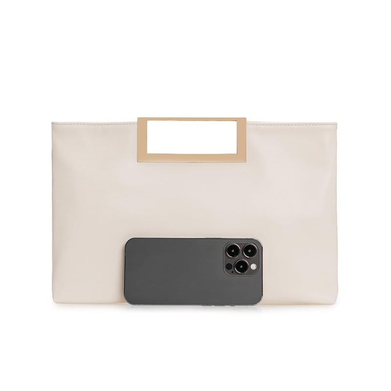 CHARMING TAILOR Fashion PU Leather Handbag Stylish Women Convertible Clutch Purse (Cream) - Image 3